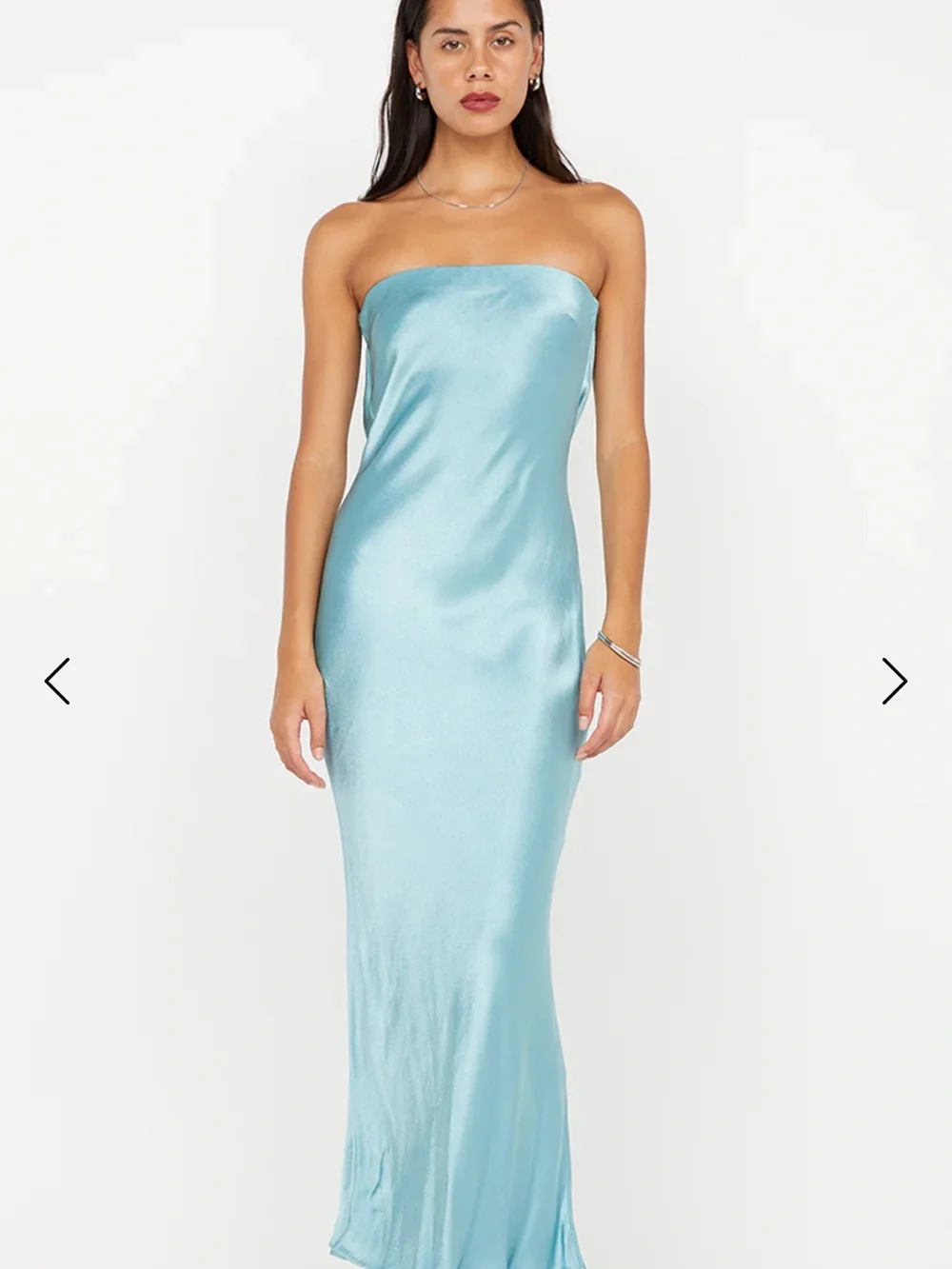 Bec & Bridge Strapless Satin Midi Dress in Sky Blue